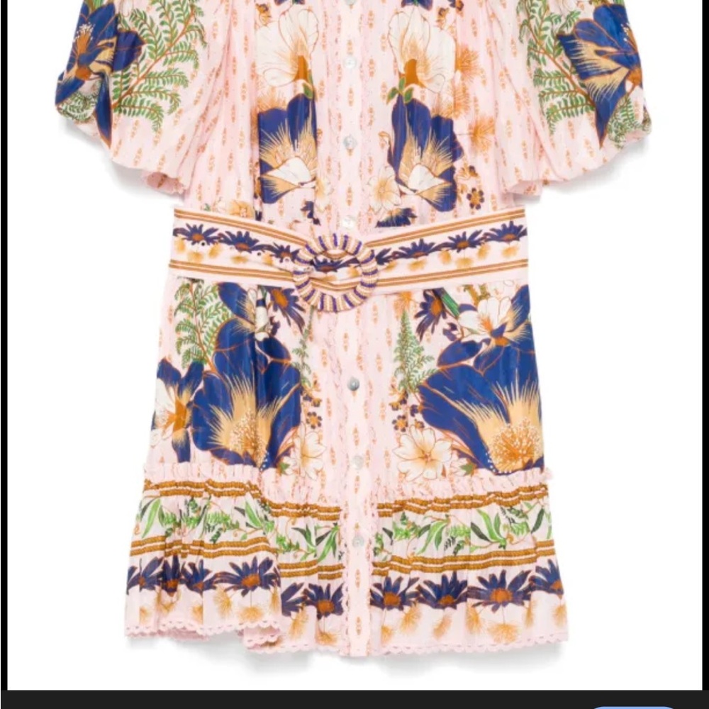 Farm Rio Belted Mini Dress in Blush and Navy